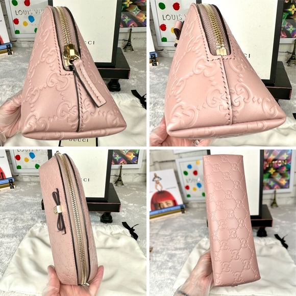 Gucci GG Pink Stamped leather GM, Large size cosmetic pouch or crossbody CUTE! - Picture 3 of 16
